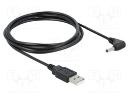 Cable; USB A plug,DC 3,5/1,35 plug; angled,straight; black; 1.5m