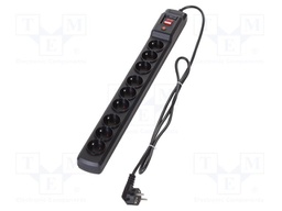 Plug socket strip: protective; Sockets: 9; 250VAC; 10A; black