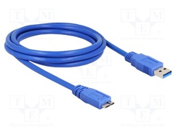 Cable; USB A plug,USB B micro plug; gold-plated; 2m; blue; Cu