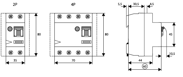 RCD breaker; Inom: 80A; Ires: 500mA; Max surge current: 250A; 400V
