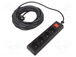 Extension lead; 3x1.5mm2; Sockets: 4; PVC; black; 10m; 16A