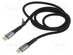 Cable; USB 2.0; USB C plug,both sides; 1m; black; 480Mbps; textile