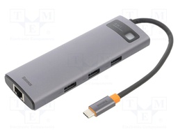 Hub USB; grey; Number of ports: 8; Enclos.mat: aluminium
