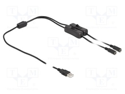 Cable; USB A plug,DC 5,5/2,1 socket x2; straight; black; 1m