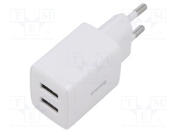 Power supply: switching; mains,plug-in; 5VDC; 10.5W; Out: USB A x2