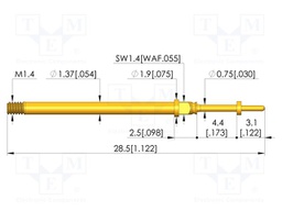 Test needle; Spring compression: 3.5mm; 4.4mm; 5A; CuBe; Ø: 0.6mm