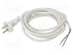 Cable; CEE 7/17 (C) plug,wires; PVC; 3m; white; 2x1mm2; 16A; 250V