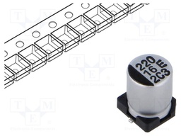 SMD Aluminium Electrolytic Capacitor, Radial Can - SMD, 220 µF, 16 V, 0.22 ohm, EEV Series