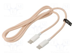 Cable; USB 2.0; USB C plug,both sides; 1m; pink; 480Mbps; textile