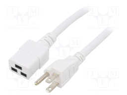 Cable; 3x14AWG; IEC C19 female,NEMA 5-15 (B) plug; PVC; 3m; white