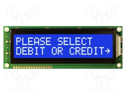 Display: LCD; STN Negative; 16x2; blue; 122x44mm; LED; 1x16; 5V
