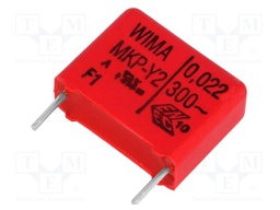 Capacitor: polypropylene; Y2; 22nF; 15mm; ±10%; 6x12.5x18mm; 300VAC