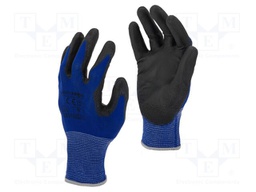Protective gloves; Size: 9; blue-black; PU,nylon fabrics; tag
