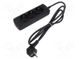 Plug socket strip: protective; Sockets: 3; 250VAC; 10A; black; 1.5m