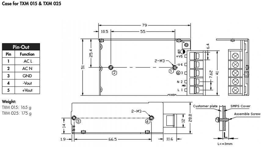 Power supply: switched-mode; modular; 25W; 3.3VDC; 79x51x28.8mm