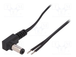Cable; wires,DC 5,5/2,1 plug; angled; 0.5mm2; black; 0.25m