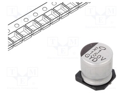 CAP, 150UF, 35V, ALU ELEC, HYBRID, SMD