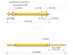 Test needle; Spring compression: 12.3mm; 20.3mm; 10A; CuBe; 1.7N