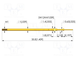 Test needle; Spring compression: 2.4mm; 3mm; 3A; CuBe; gold-plated