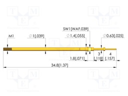 Test needle; Spring compression: 2.4mm; 3mm; 3A; CuBe; gold-plated