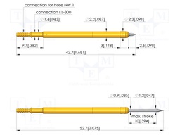 Test needle; Spring compression: 6mm; 10mm; 2A; steel; Ø: 1mm; 0.8N