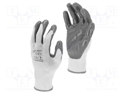 Protective gloves; Size: 9; grey-white; cotton,nitryl; 12pcs.