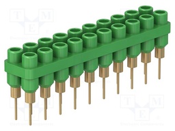 Socket strip; 2mm banana; green; 60VDC; 10A; 30VAC; Sockets: 20; 6mm