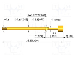 Test needle; Spring compression: 4mm; 5.3mm; 8A; CuBe; gold-plated