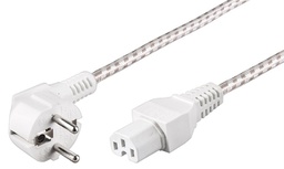 Cable; CEE 7/7 (E/F) plug angled, socket C15; 2m; white; textile braid