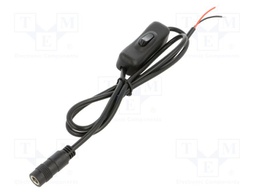 Cable; 2x0.5mm2; wires,DC 5,5/2,1 socket; straight; black; 0.8m