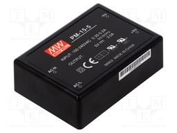 Power supply: switched-mode; modular; 15W; 5VDC; 75x53x22.7mm; 3A