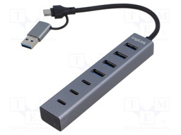 Hub USB; USB 3.0; grey; Number of ports: 8; aluminium