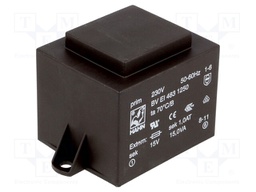 Transformer: encapsulated; 15VA; 230VAC; 15V; 1000mA; Mounting: PCB