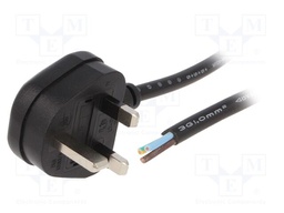 Cable; BS 1363 (G) plug; 1.8m; black; PVC; 3G1mm2; 13A; 300/500V