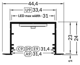 Profiles for LED modules; recessed; black; L: 2m; aluminium