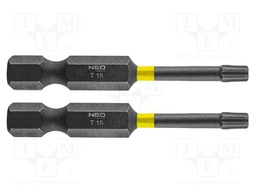 Kit: screwdriver bits; Torx®; 50mm; TX15; impact; 2pcs.