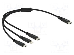 Cable; USB 2.0; 0.3m; black; Cu,tinned; 22AWG; metal; textile; 5V; 3A