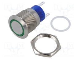 Switch: vandal resistant; Pos: 2; SPST; 3A/250VAC; OFF-ON; green