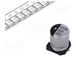 Capacitor: electrolytic; SMD; 22uF; 50VDC; Ø6.3x8mm; 1000h; 83mA