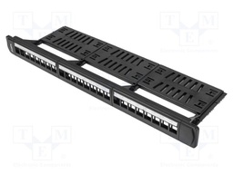 Patch panel; black; Number of ports: 24; rack 19"; RACK; Height: 1U