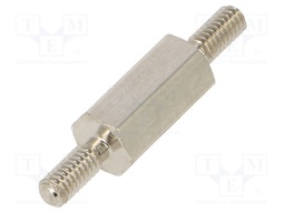 Screwed spacer sleeve; 10mm; Ext.thread: M2,5; hexagonal; brass