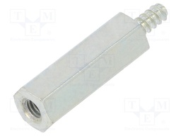 Screwed spacer sleeve; Int.thread: M2,5; 15mm; Ext.thread: ST2,2
