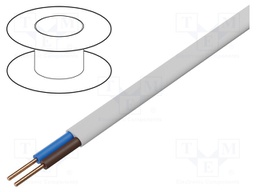 Wire; YDY; flat; solid; Cu; 2x4mm2; PVC; white; 450V,750V; 100m