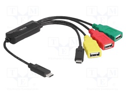 Cable; USB 2.0; USB A socket x3,USB C plug x2; 0.3m; black