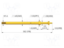 Test needle; Spring compression: 4mm; 5mm; 5A; CuBe; gold-plated