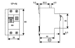 RCBO breaker; Inom: 16A; Ires: 30mA; Max surge current: 250A; 230V