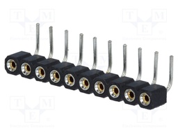 Socket; pin strips; female; PIN: 10; turned contacts; angled 90°