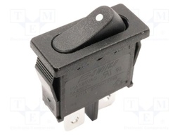 ROCKER; SPST; Pos: 2; ON-OFF; 6A/250VAC; Rcont max: 20mΩ; Body: black