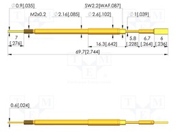 Test needle; Spring compression: 5mm; 5.5mm; 8A; steel; Ø: 2.5mm