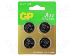 Battery: lithium; CR2430,coin; 3V; 300mAh; non-rechargeable; 4pcs.